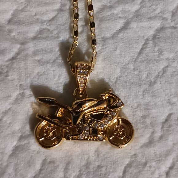 Gold and CZ Diamante Motorcycle Men’s Fashion Necklace NWOT - Picture 9 of 9
